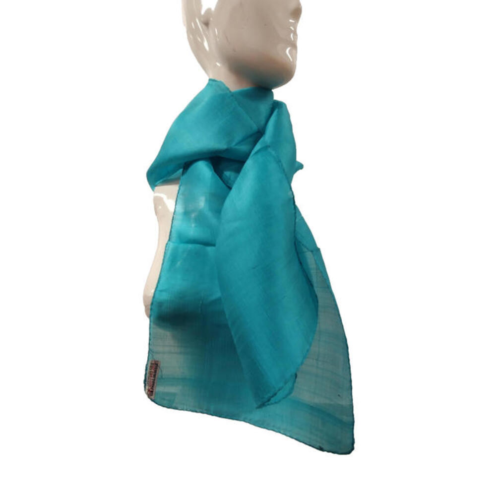 1970s Pure 100% Silk Long Scarf MADE INDIA Turquoise Rich & Long Scarf Handmade